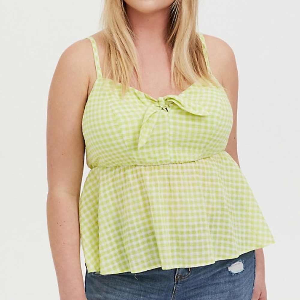 Torrid Lime Green Gingham Tie Front Peplum Cami